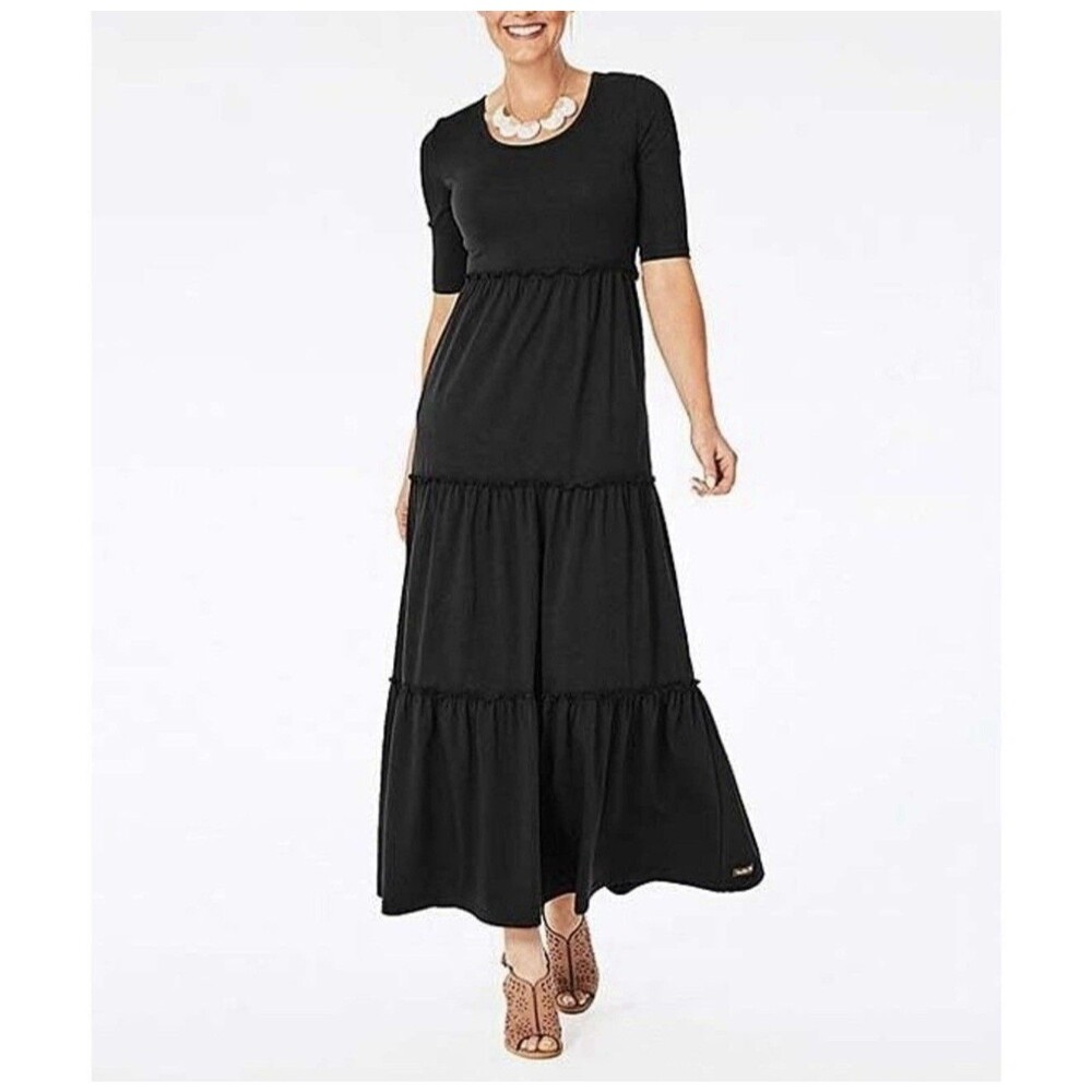 Matilda Jane Own The Night Maxi Dress Tiered Half Sleeve Pocket Black Size Small